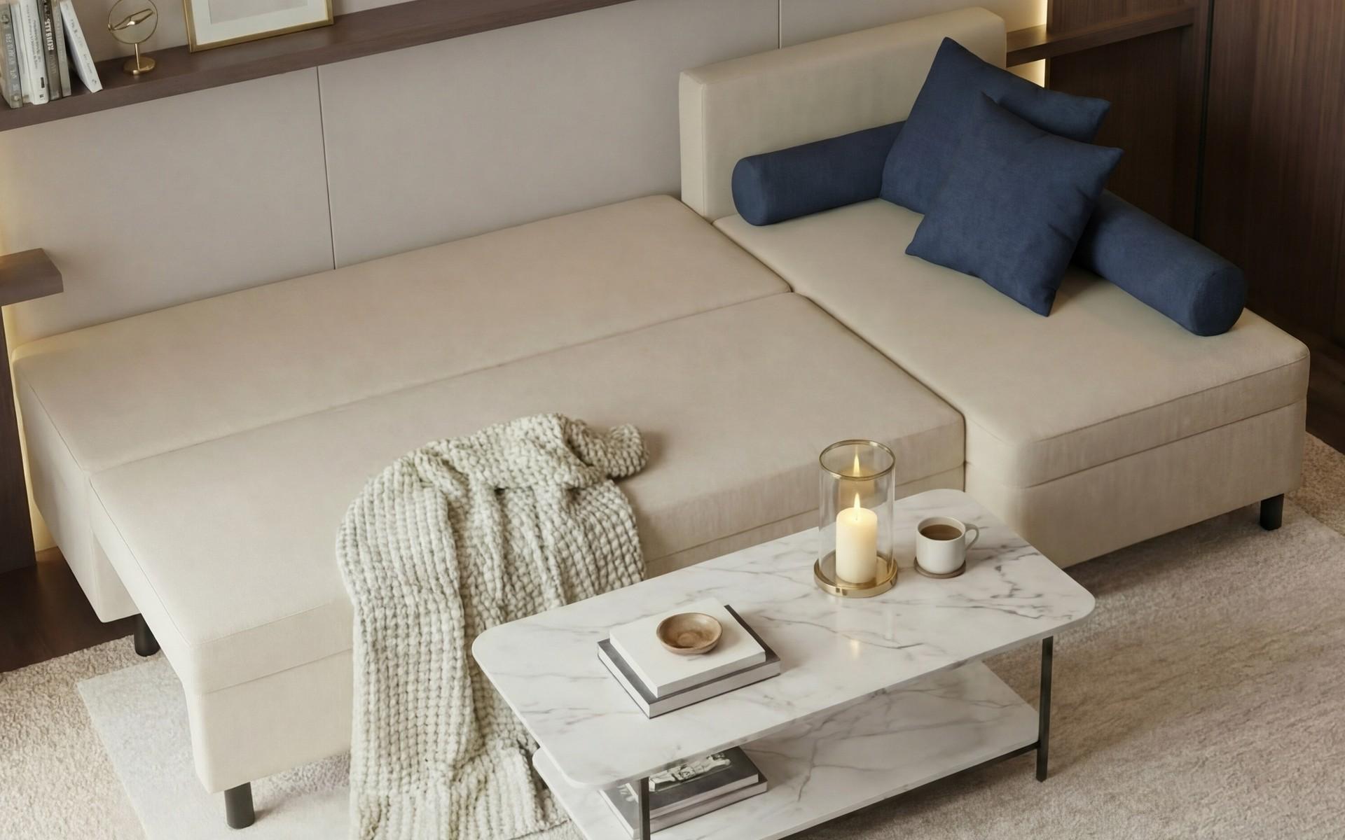 Extendable corner sofa Delano Prime, beige + dark blue  6